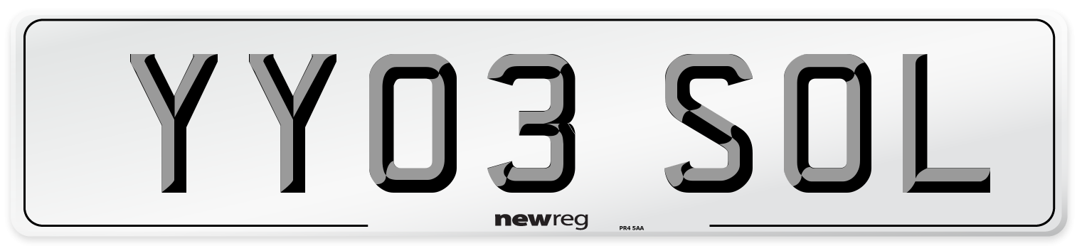 YY03 SOL Number Plate from New Reg